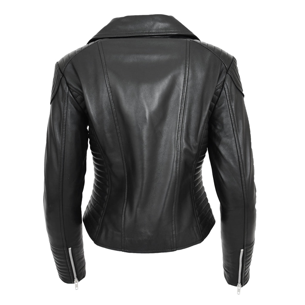 Womens Soft Leather Cross Zip Biker Jacket Anna Black