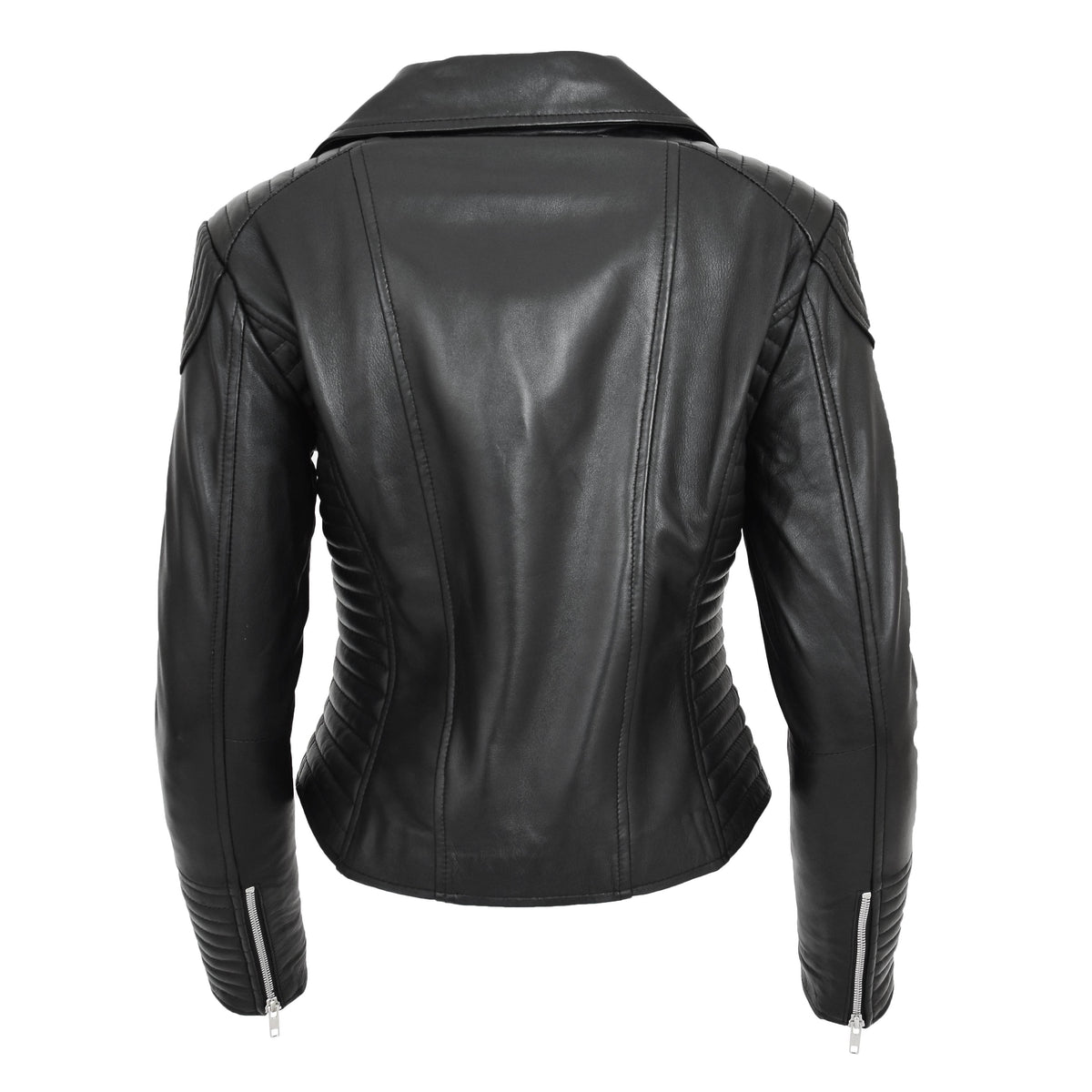 Womens Soft Leather Cross Zip Biker Jacket Anna Black