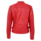 Womens Soft Leather Casual Zip Biker Jacket Ruby Red