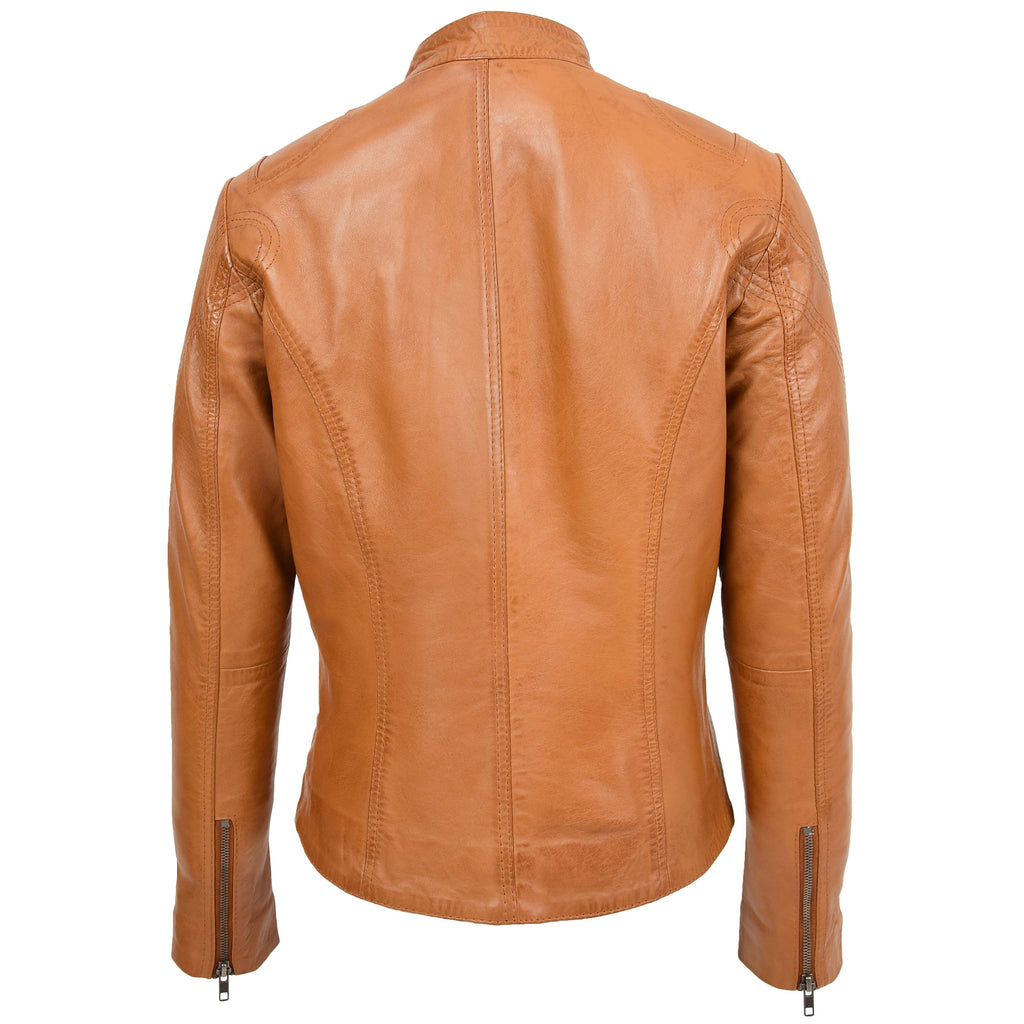 Womens Leather Standing Collar Jacket Becky Tan