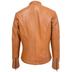 Womens Leather Standing Collar Jacket Becky Tan
