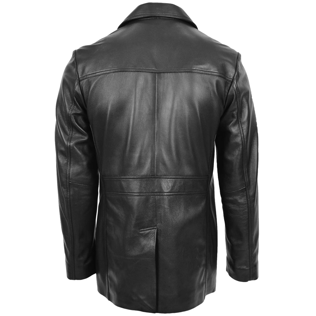 Mens Button Fastening Reefer Leather Jacket Jerry Black
