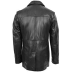 Mens Button Fastening Reefer Leather Jacket Jerry Black