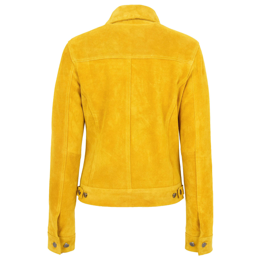 Womens Soft Suede Trucker Style Jacket Alma Yellow