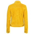 Womens Soft Suede Trucker Style Jacket Alma Yellow