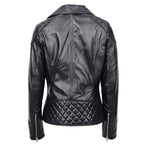 Womens Real Leather Biker Jacket Cross Zip Pockets Cherry Black