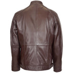 Mens Soft Leather Casual Plain Zip Jacket Matt Brown