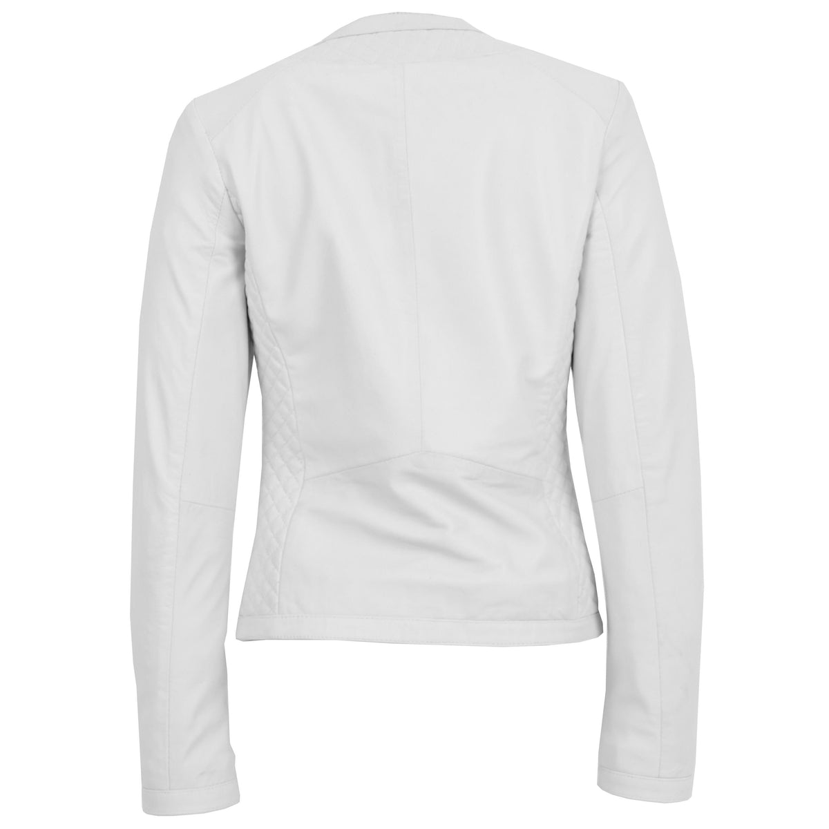 Womens Leather Collarless Jacket with Quilt Design Joan White
