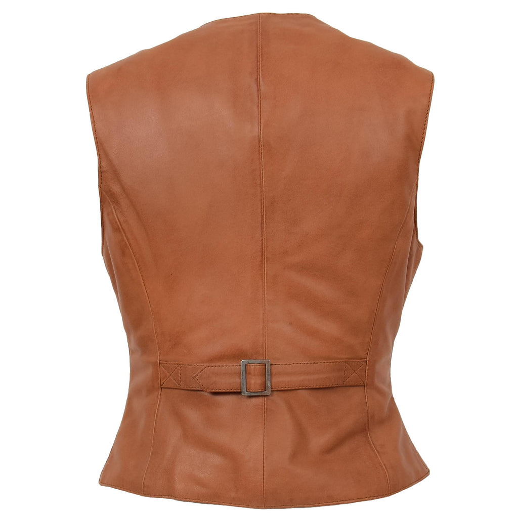 Womens Leather Classic Buttoned Waistcoat Rita Tan