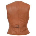 Womens Leather Classic Buttoned Waistcoat Rita Tan