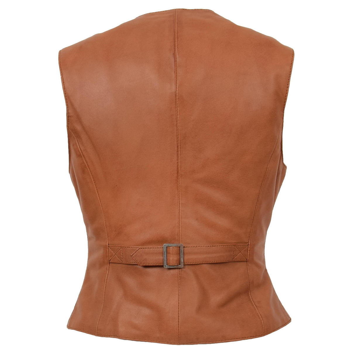 Womens Leather Classic Buttoned Waistcoat Rita Tan