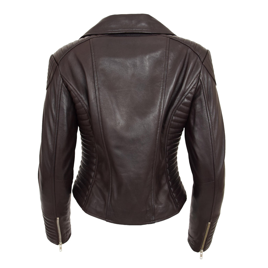 Womens Soft Leather Cross Zip Biker Jacket Anna Brown
