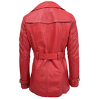 Womens Leather Double Breasted Trench Coat Sienna Red