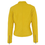 Womens Leather Standing Collar Jacket Becky Yellow