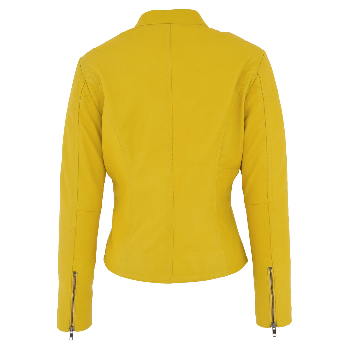 Womens Leather Standing Collar Jacket Becky Yellow