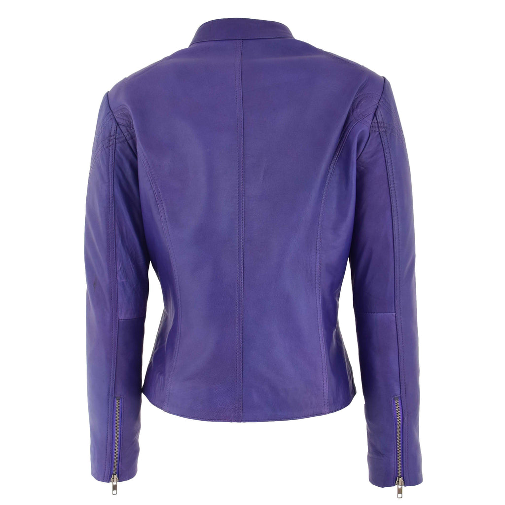 Womens Leather Standing Collar Jacket Becky Purple
