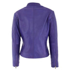 Womens Leather Standing Collar Jacket Becky Purple