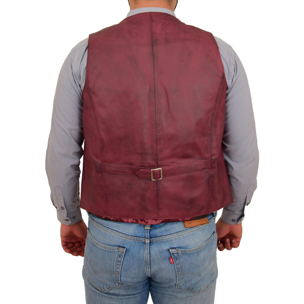 Mens Button Fastening Leather Waistcoat Nick Burgundy