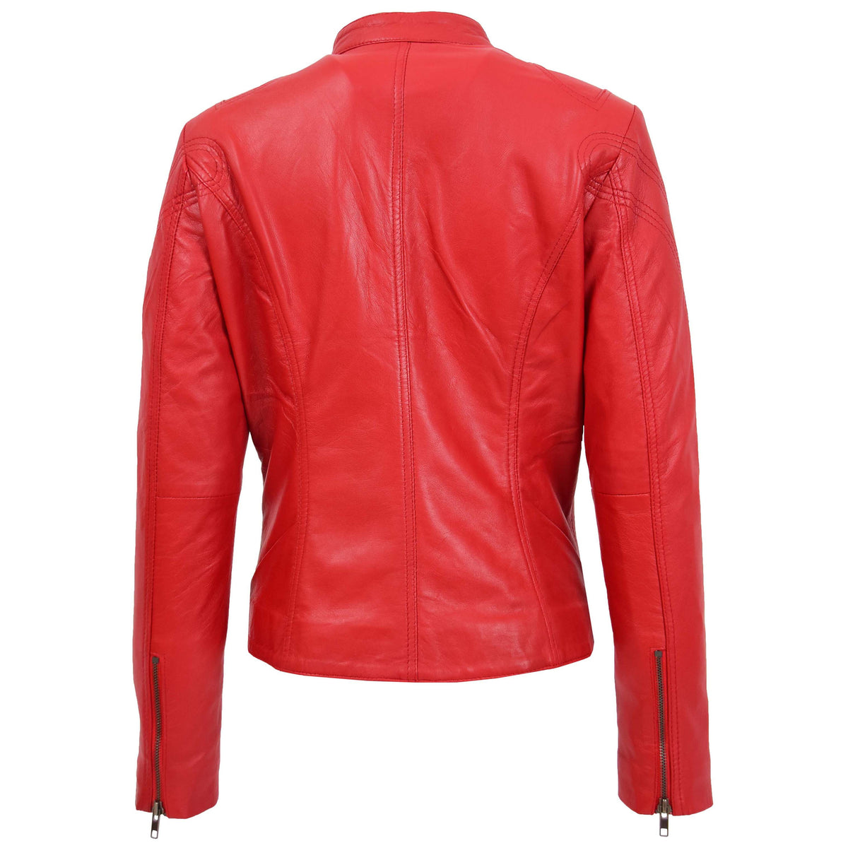 Womens Leather Standing Collar Jacket Becky Red