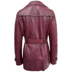 Womens Leather Double Breasted Trench Coat Sienna Burgundy