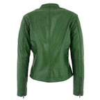 Womens Leather Standing Collar Jacket Becky Green