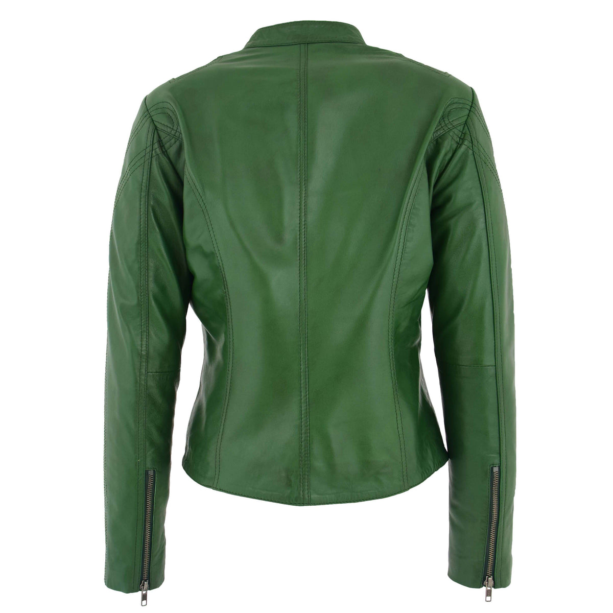 Womens Leather Standing Collar Jacket Becky Green