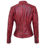 Womens Leather Standing Collar Jacket Becky Burnt Red