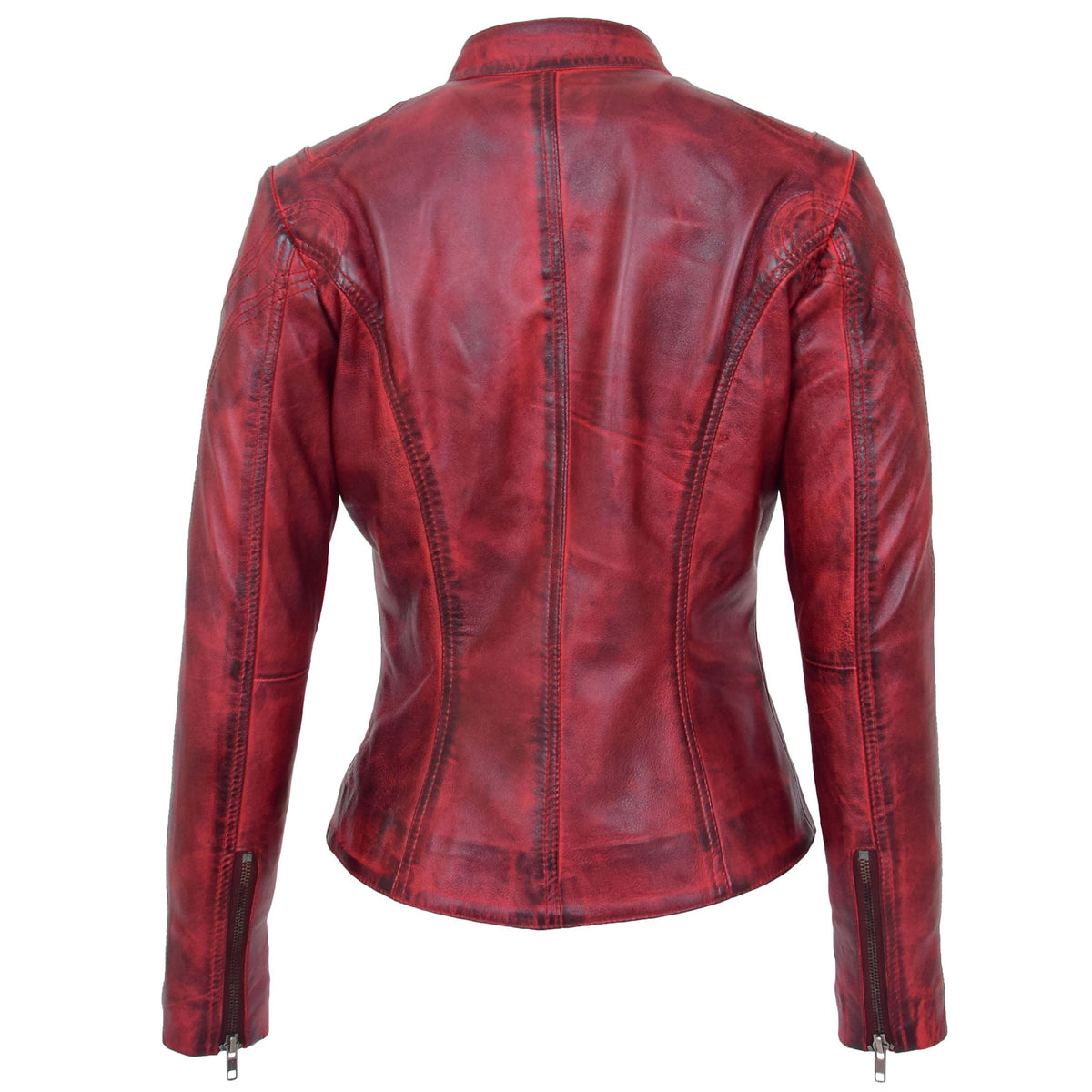 Womens Leather Standing Collar Jacket Becky Burnt Red