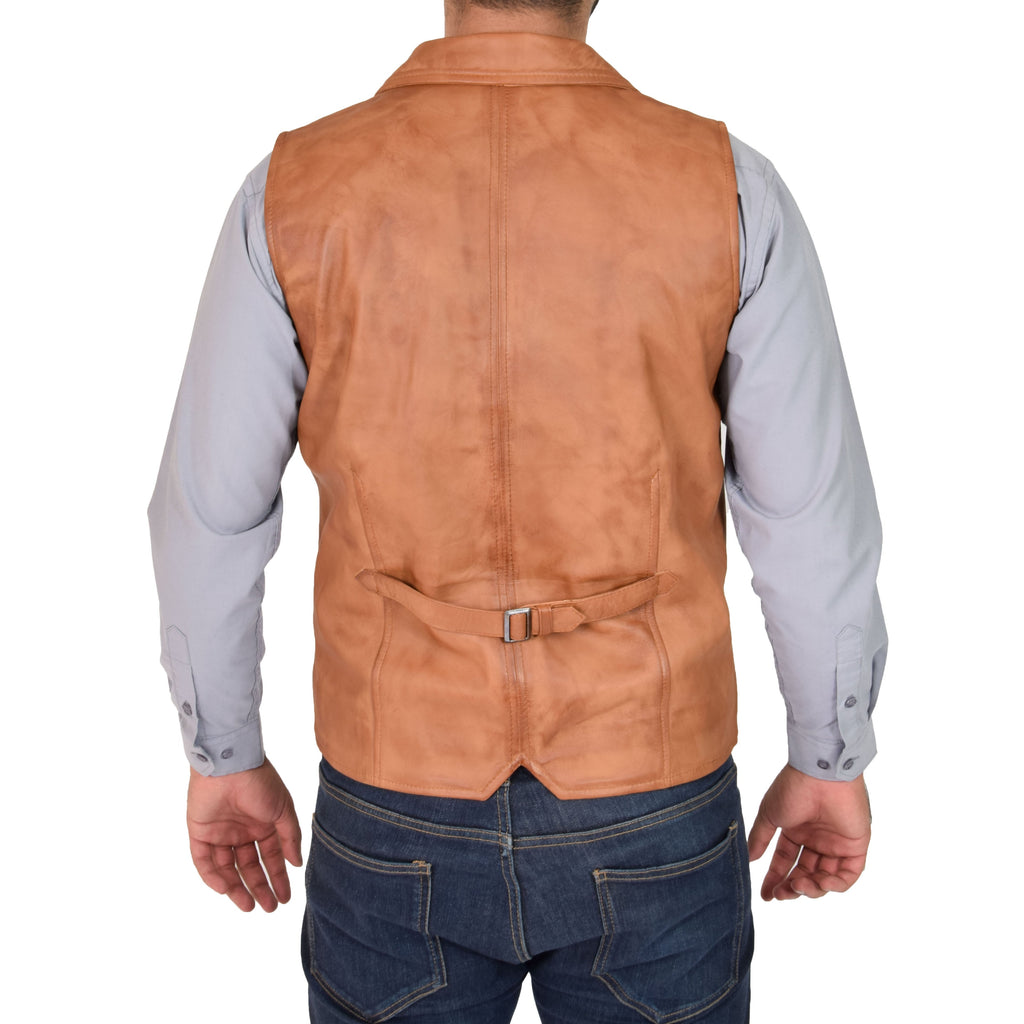 Mens Leather Buttoned Waistcoat Gilet Calvin Tan