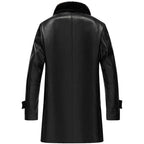 Mens Black Shearling 3/4 Length Winter Leather Coat