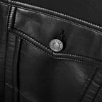 Women's Black Smooth Simple Button Closure Leather Blend Shirt