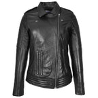 Womens Real Leather Biker Jacket Cross Zip Style Pam Black