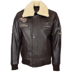 Mens Leather Jacket with Detachable Collar Pilot-N Brown