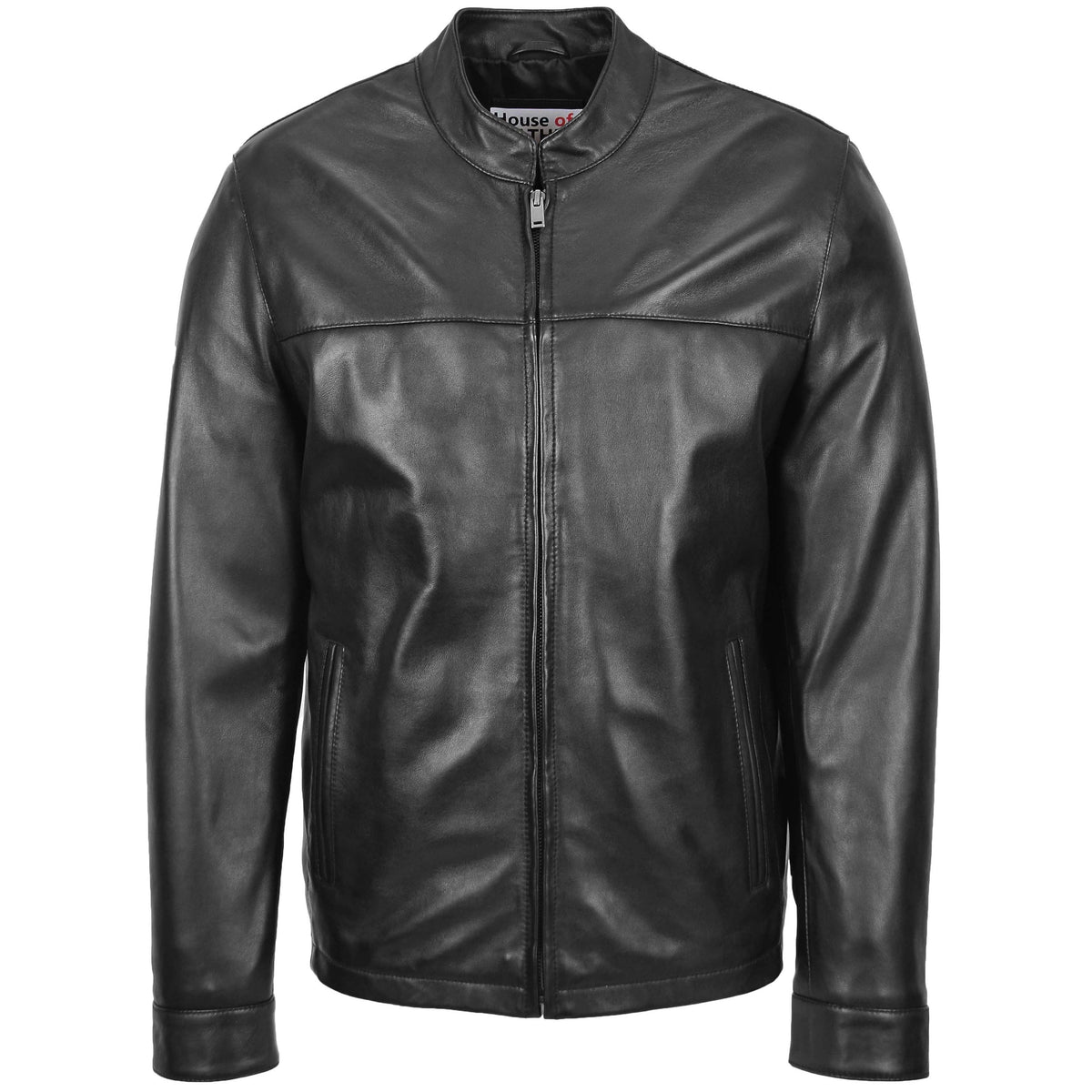 Mens Leather Standing Collar Jacket Paul Black