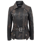 Womens Leather Hip Length Biker Jacket Celia Rub Off