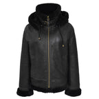 Womens Sheepskin B3 Detachable Hoodie Jacket Naomi Black