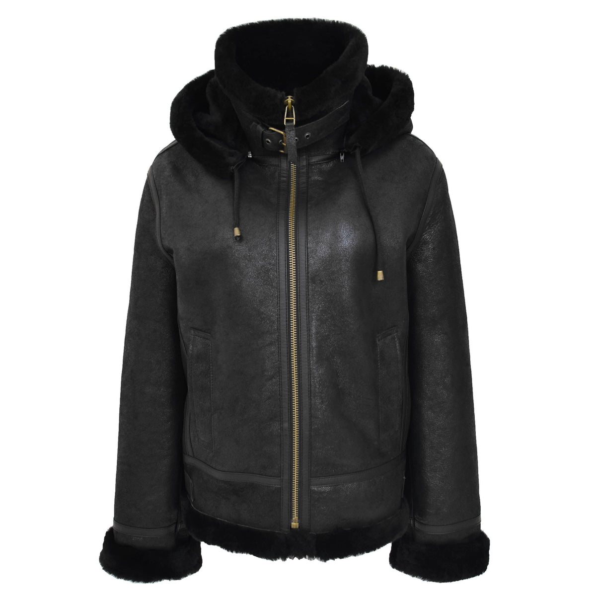 Womens Sheepskin B3 Detachable Hoodie Jacket Naomi Black