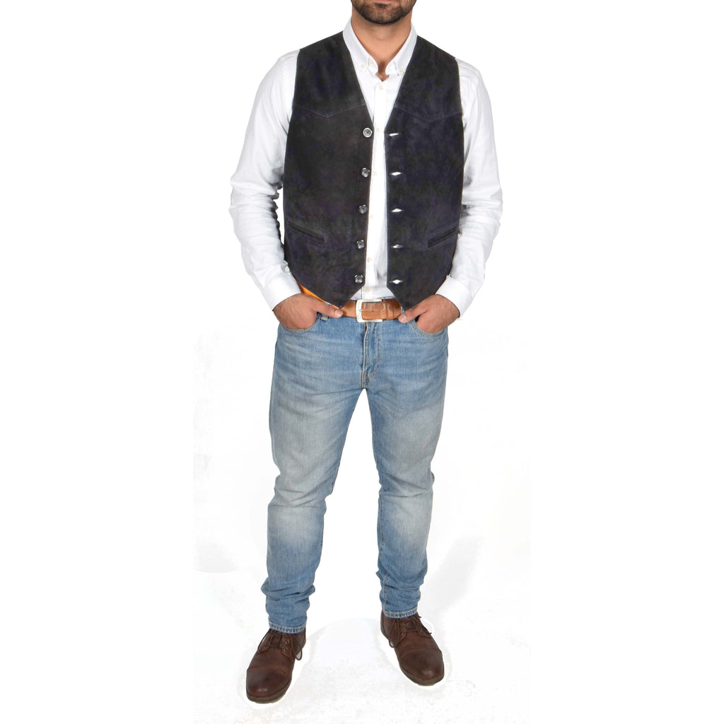 Mens Suede Button Fastening Waistcoat Don Black