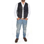 Mens Suede Button Fastening Waistcoat Don Black