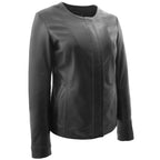 Womens Real Leather Collarless Jacket Moreno Black