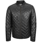 Mens Leather Quilted Anorak Style Jacket Jeff Black