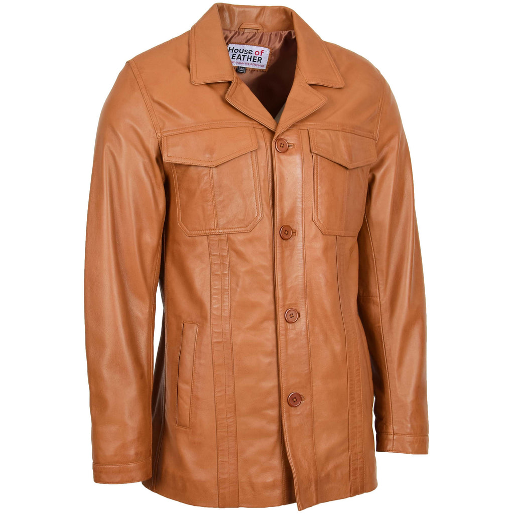 Mens Leather Reefer Buttoned Blazer Jacket Derek Tan