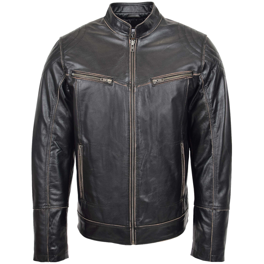 Mens Leather Vintage Biker Jacket Colin Dark Brown