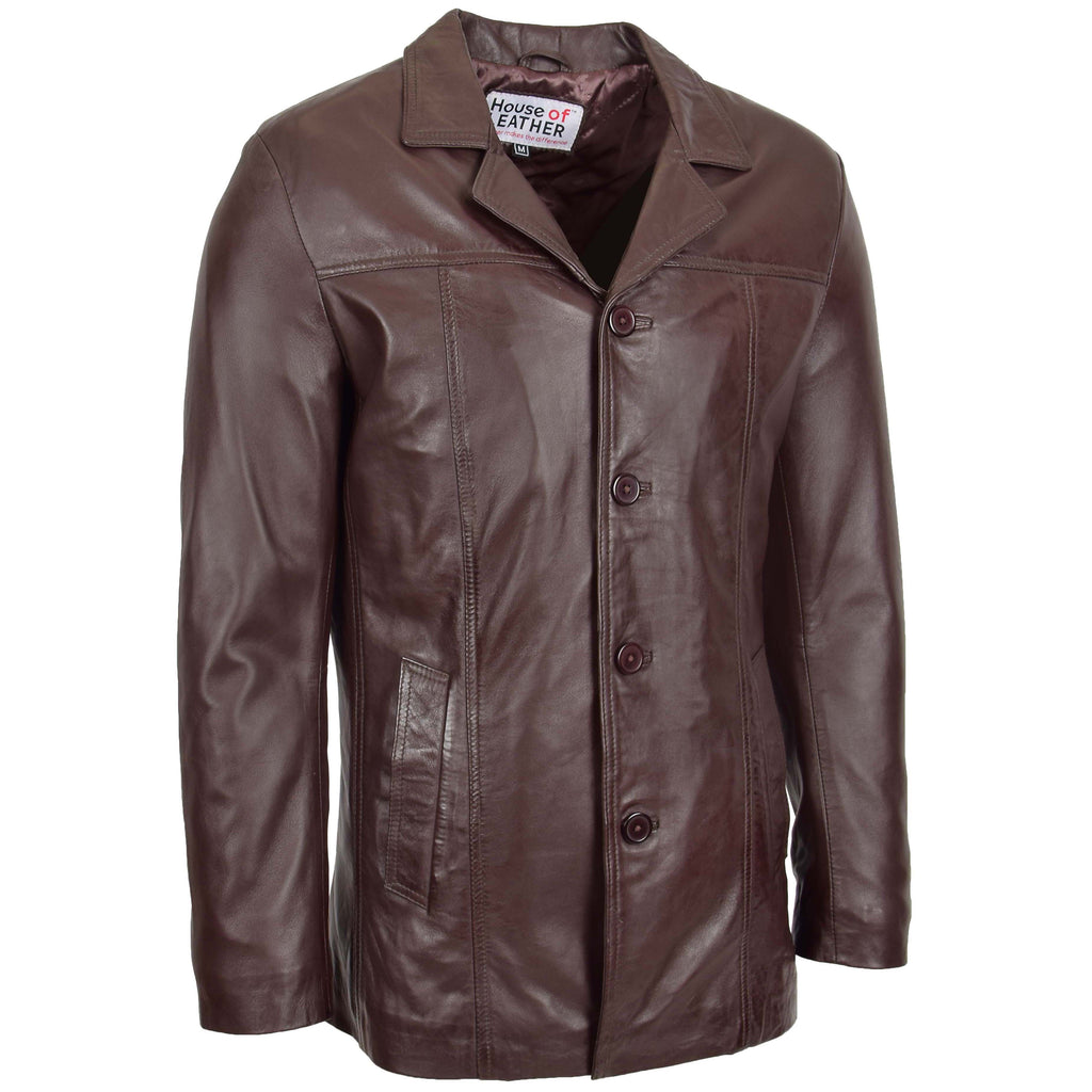 Mens Leather Classic Reefer Jacket Thrill Brown