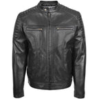 Mens Leather Biker Style Zip Jacket Eddie Black