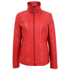 Womens Classic Zip Fastening Leather Jacket Julia Red
