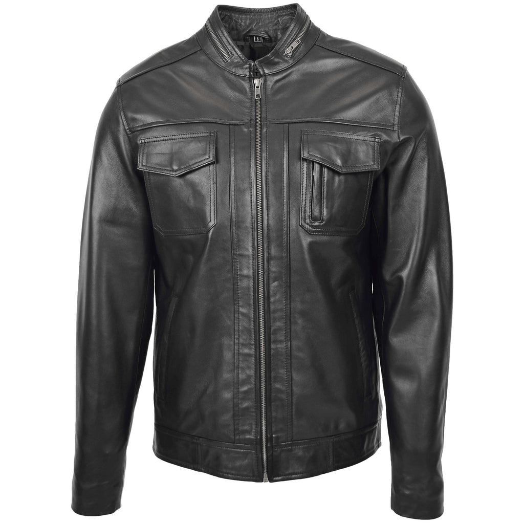 Mens Casual Biker Leather Jacket Jaime Black