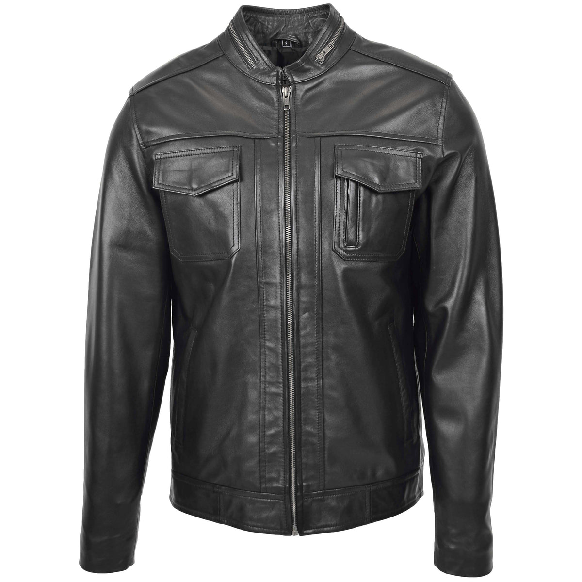 Mens Casual Biker Leather Jacket Jaime Black