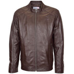 Mens Soft Leather Casual Plain Zip Jacket Matt Brown