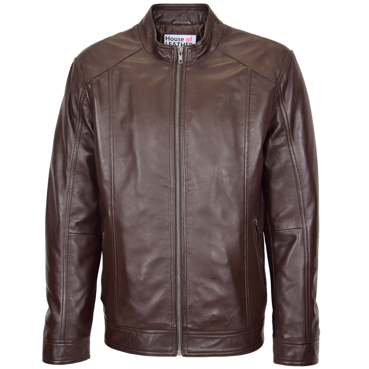 Mens Soft Leather Casual Plain Zip Jacket Matt Brown